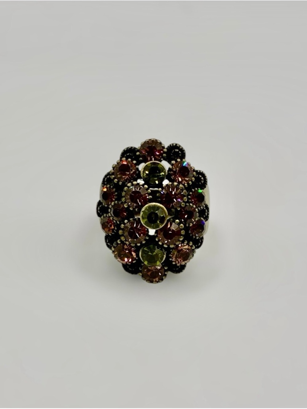 Lia Sophia Gold-Tone Multicolor Crystal Floral Statement Ring Size 7
